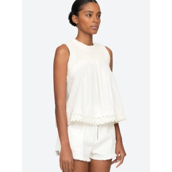 Sea New York Cream White Crochet sleeveless Blouse Tank Top - Picture 3 of 8